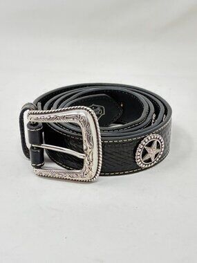 Cavender's Western Leather Belt Black Star Conchos Size 48 USA Cowboy